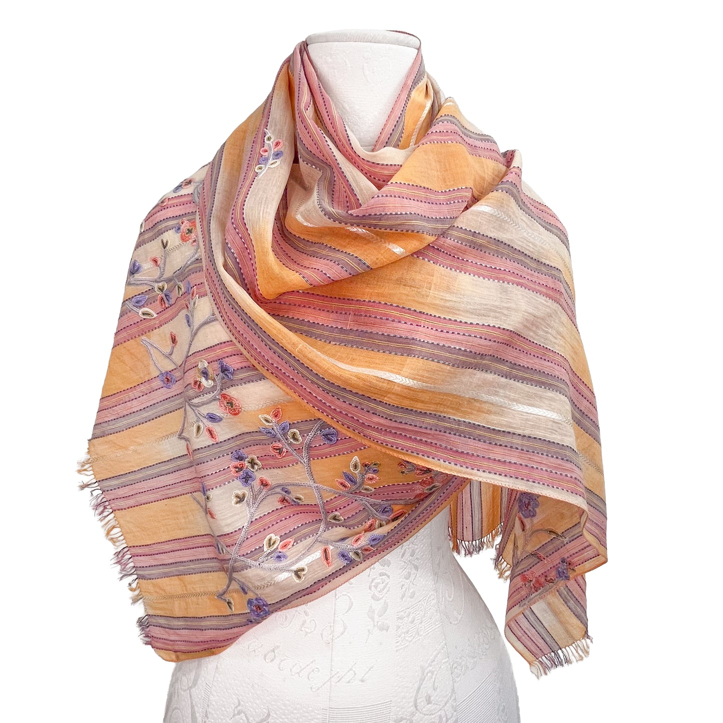 Cotton Arli hand embroidered stole 53cm x 190cm (beige) S-CA2007_0151