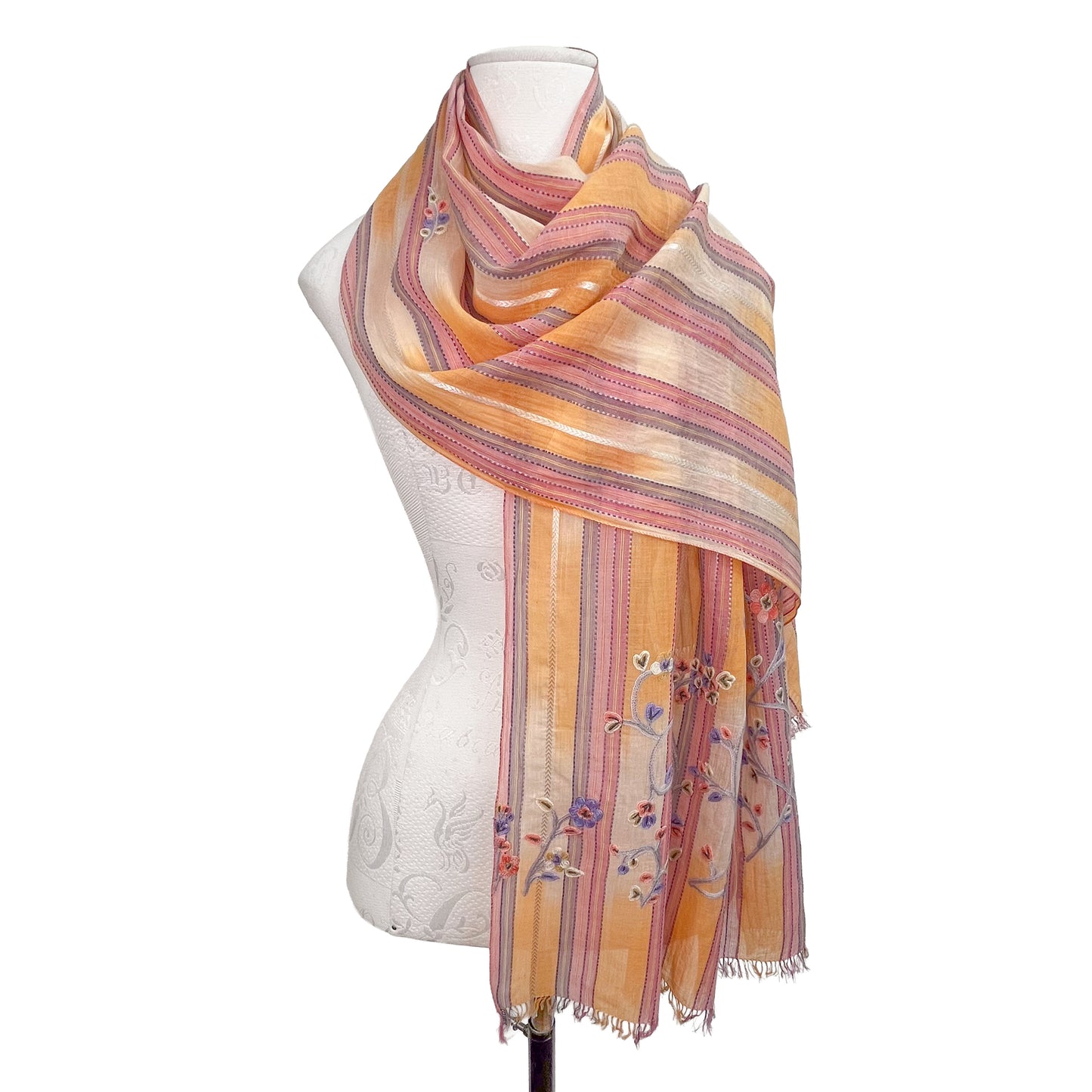 Cotton Arli hand embroidered stole 53cm x 190cm (beige) S-CA2007_0151