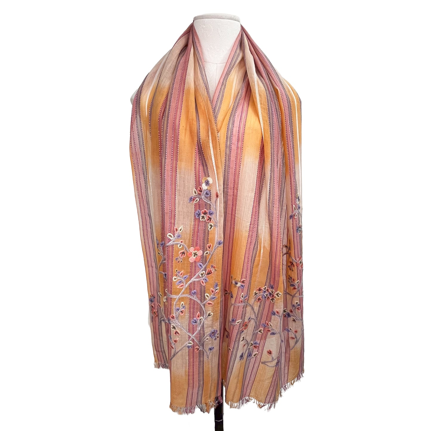 Cotton Arli hand embroidered stole 53cm x 190cm (beige) S-CA2007_0151