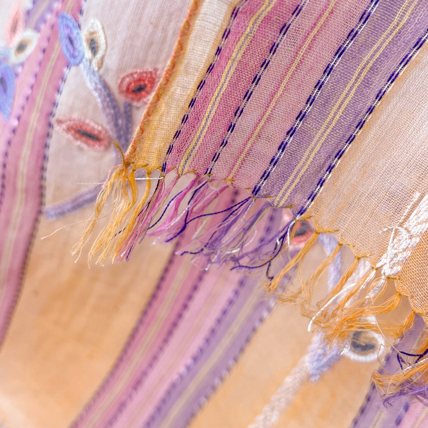 Cotton Arli hand embroidered stole 53cm x 190cm (beige) S-CA2007_0151