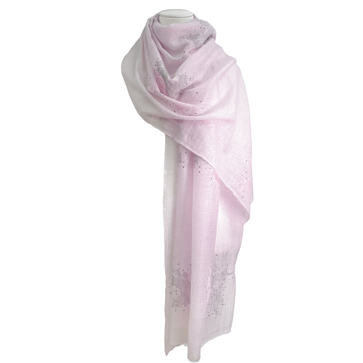 レースシリーズ 薄手カシミヤ レースストール (ピンク)