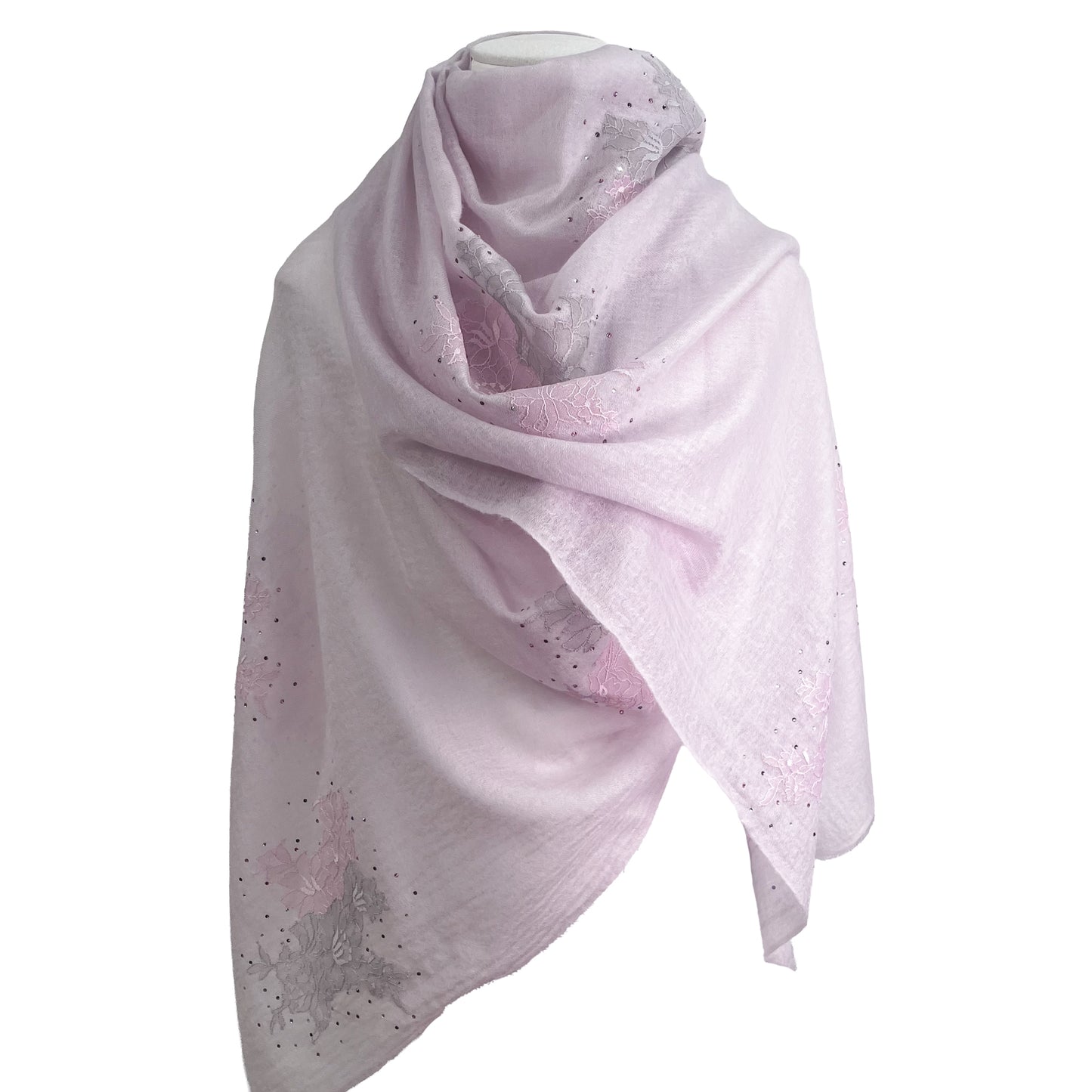 レースシリーズ 薄手カシミヤ レースストール (ピンク)