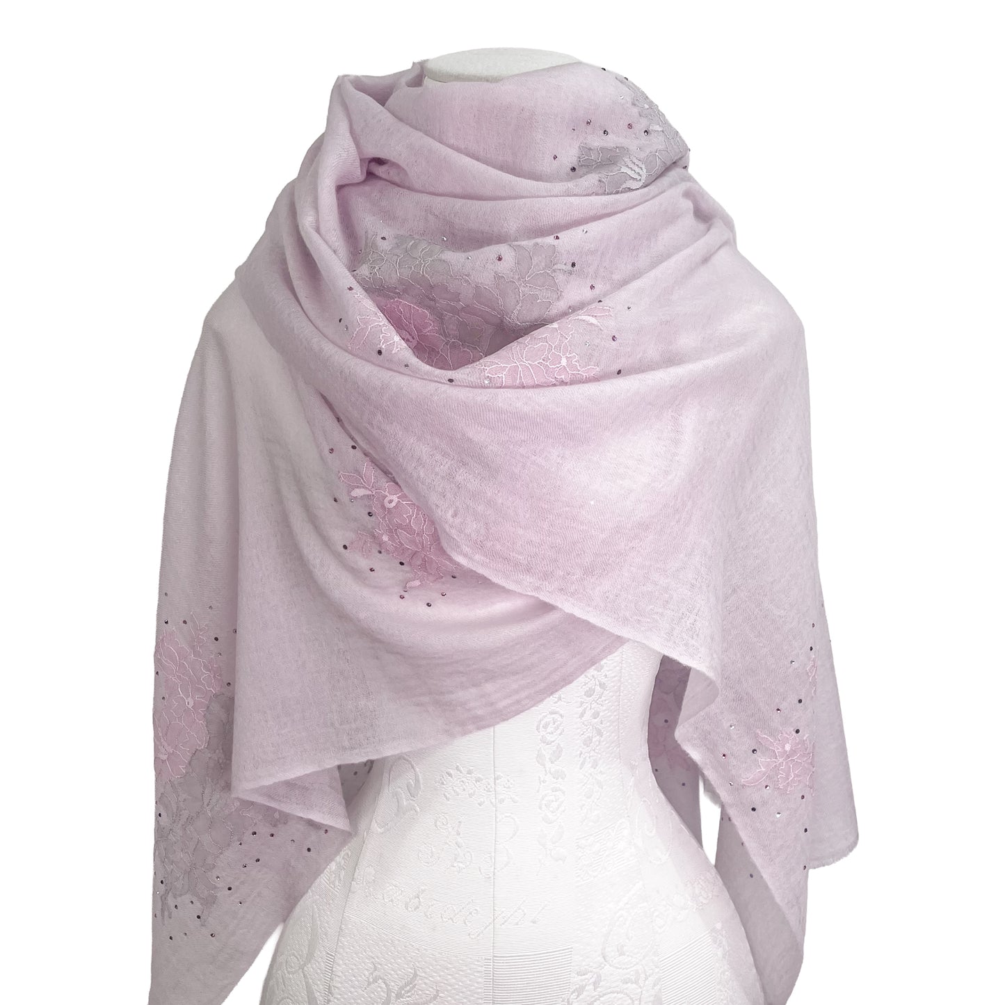 レースシリーズ 薄手カシミヤ レースストール (ピンク)