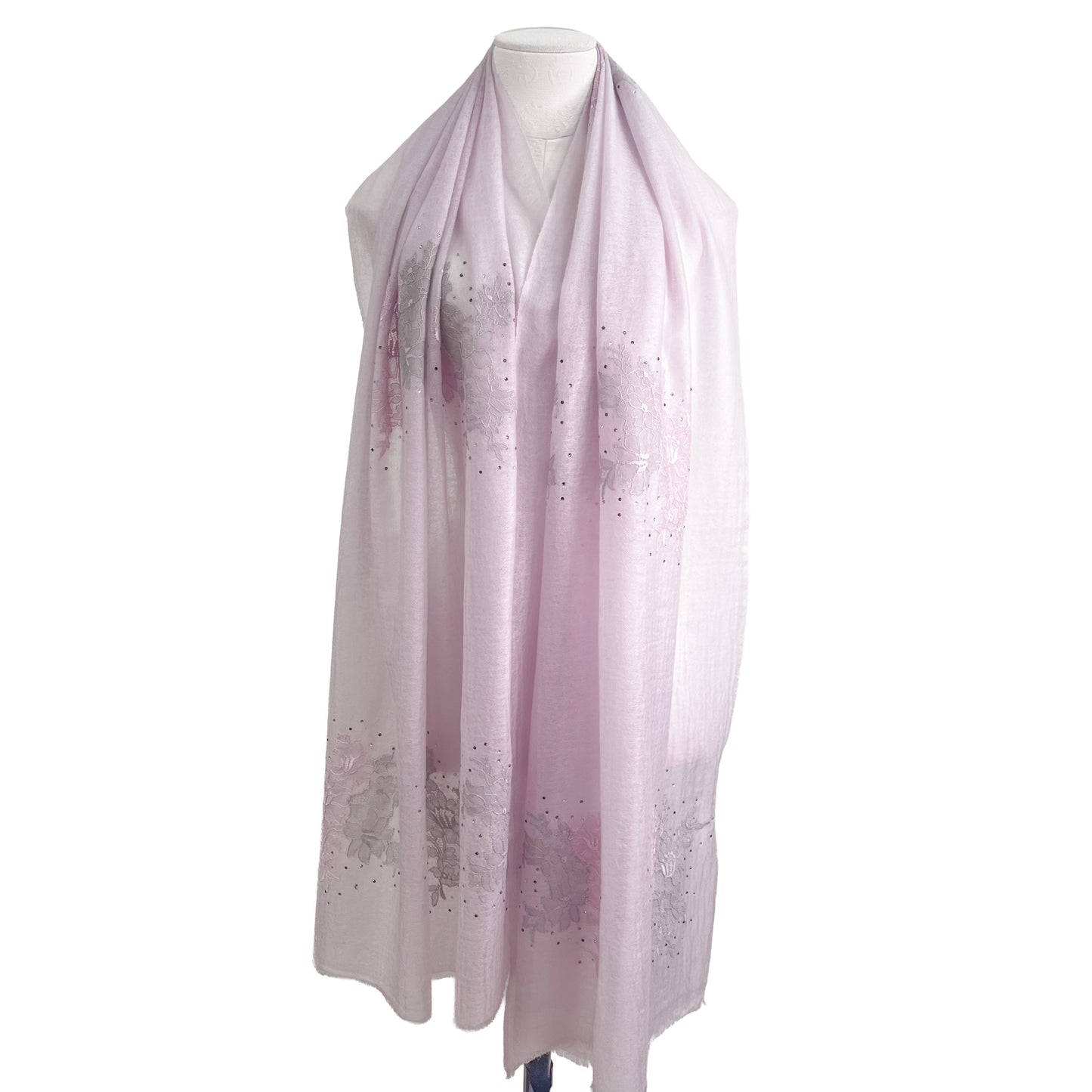 レースシリーズ 薄手カシミヤ レースストール (ピンク)