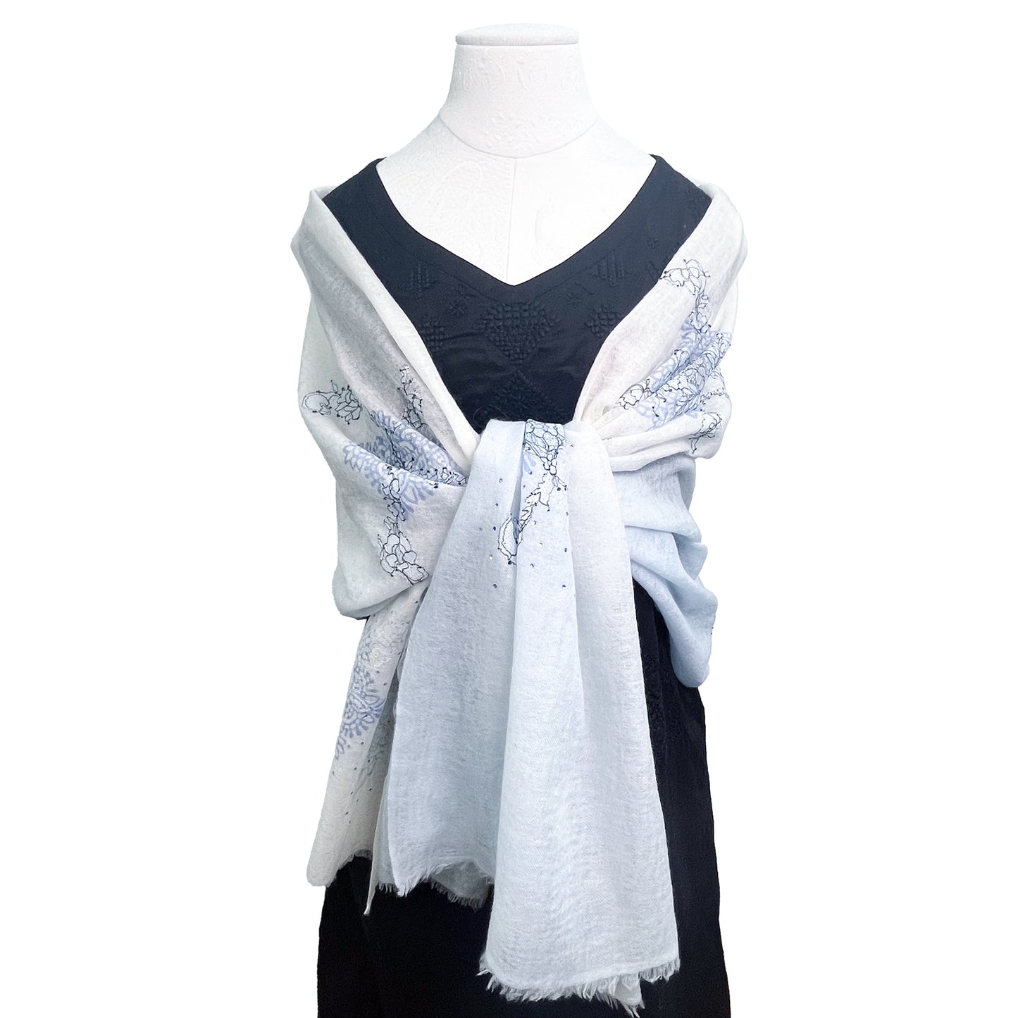 [Free Shipping] Lace Series Thin Cashmere Lace Stole 70cm x 190cm (Dark Green)