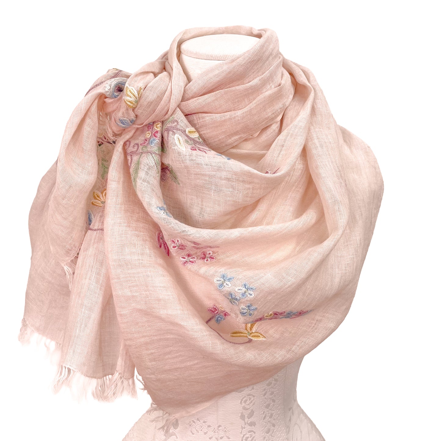 Linen Ali hand-embroidered stole 60cm x 200cm (black/black) S-LA3021_0240