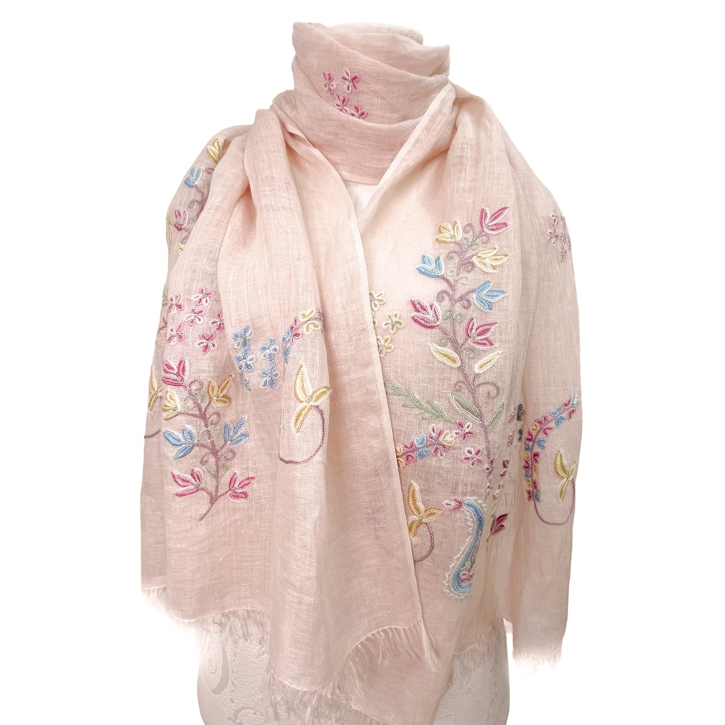 Linen Ali hand-embroidered stole 60cm x 200cm (black/black) S-LA3021_0240