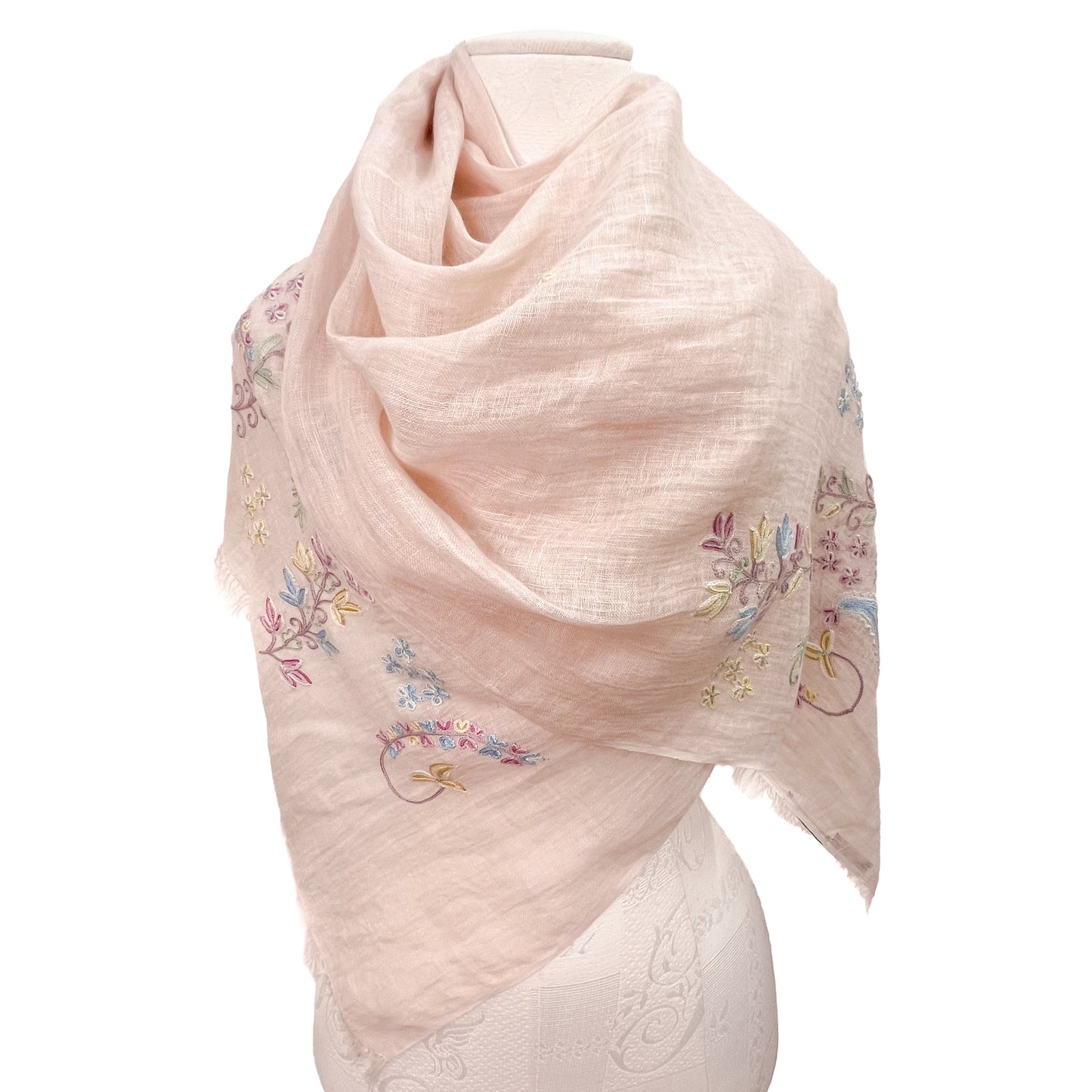 Linen Ali hand-embroidered stole 60cm x 200cm (black/black) S-LA3021_0240