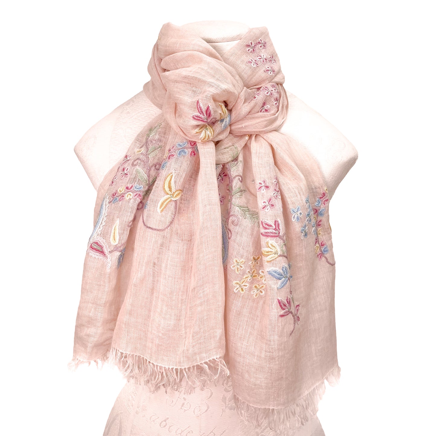 Linen Ali hand-embroidered stole 60cm x 200cm (black/black) S-LA3021_0240