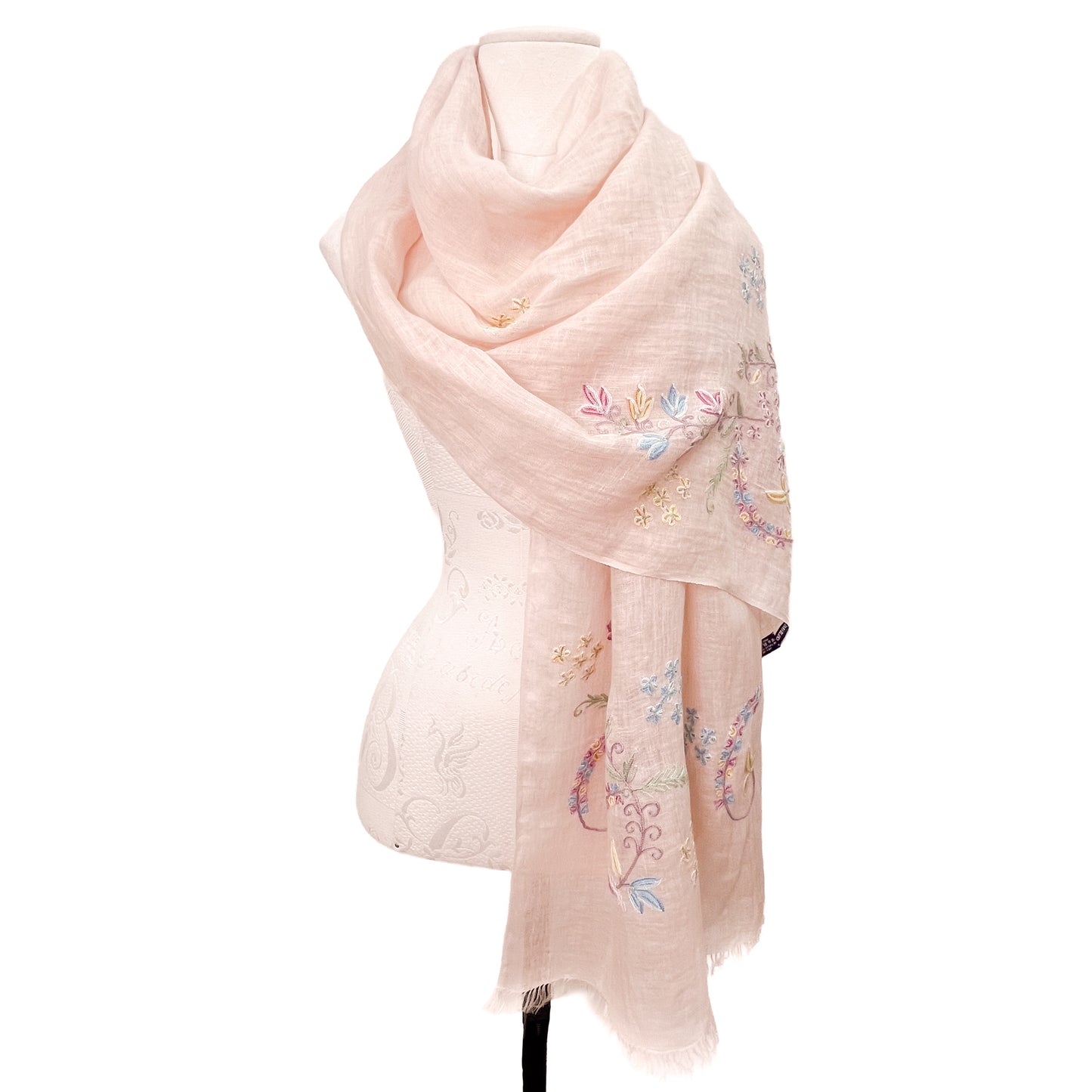 Linen Ali hand-embroidered stole 60cm x 200cm (black/black) S-LA3021_0240