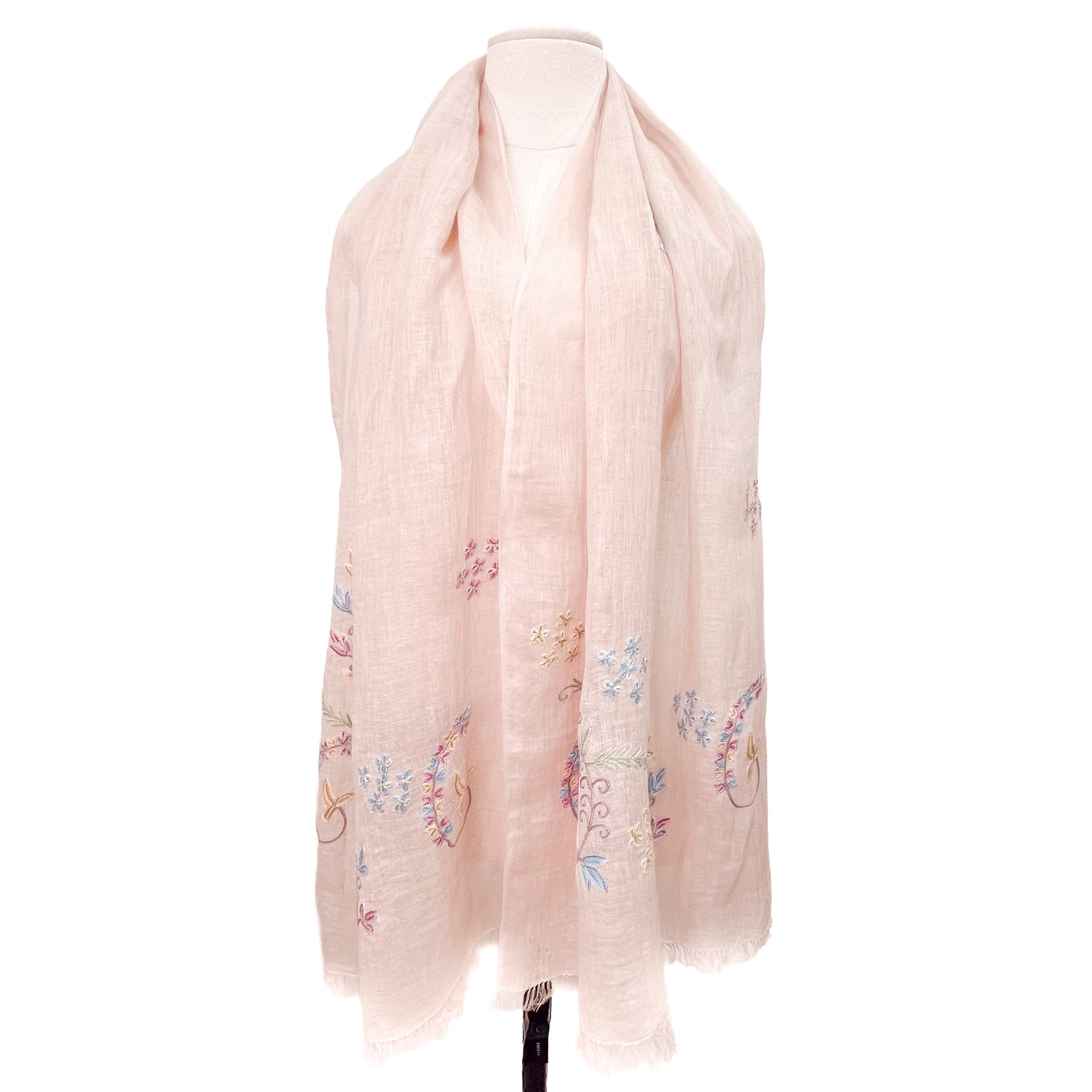 Linen Ali hand-embroidered stole 60cm x 200cm (black/black) S-LA3021_0240