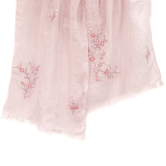 Linen hand-embroidered stole (light pink)