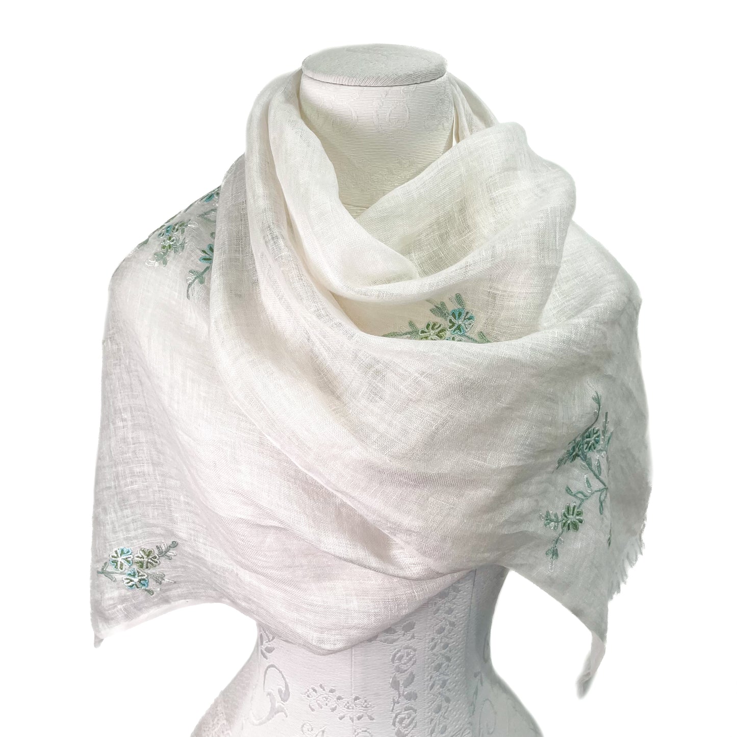 Linen hand-embroidered stole (light green)
