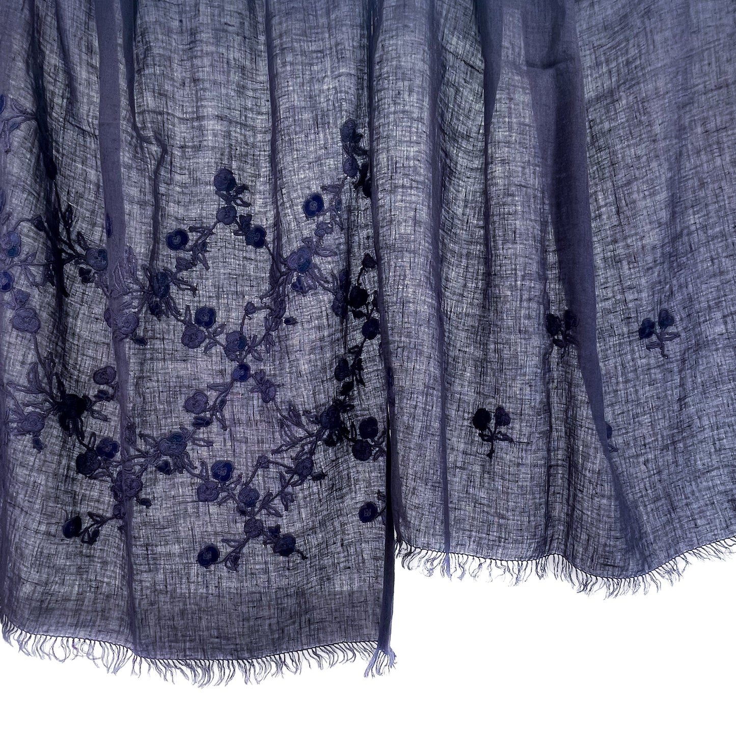[Free Shipping] Colorful Flower Linen Hand Embroidered Stole 60cm x 195cm (Light Blue)