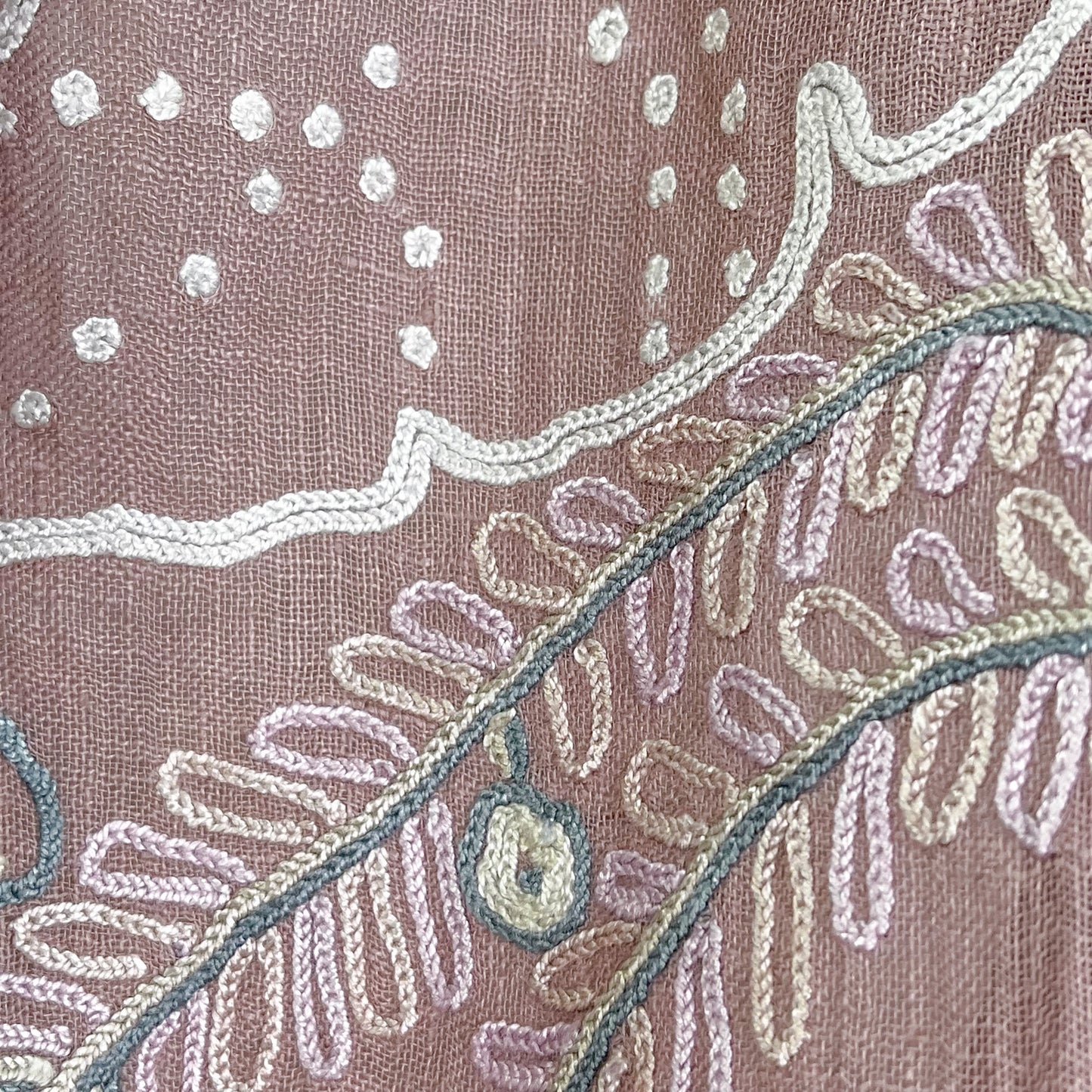 Botanical Flower Lightweight Wool &amp; Silk Ally Hand Embroidered Stole (Ice Green)