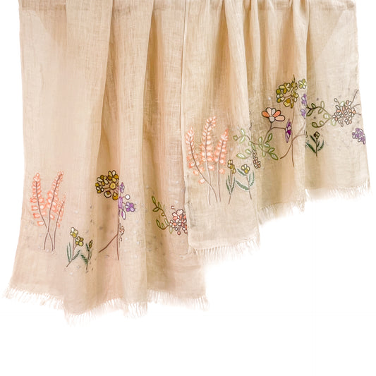 Linen Arli Hand Embroidered Stole (Beige) 