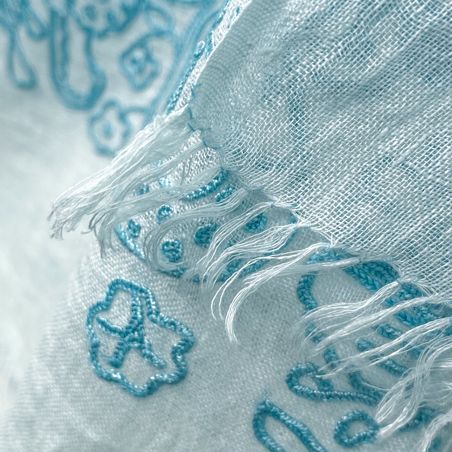 Lightweight wool and silk Allie hand-embroidered stole (yellow)
