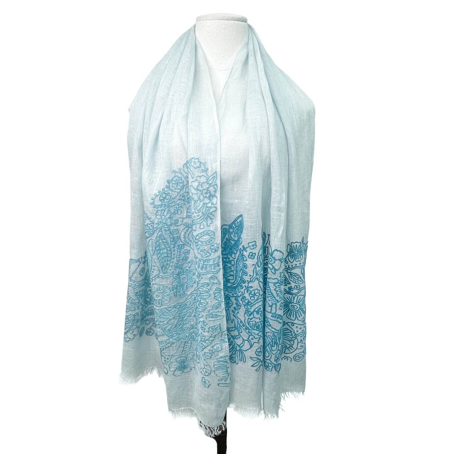 Lightweight wool and silk Allie hand-embroidered stole (yellow)