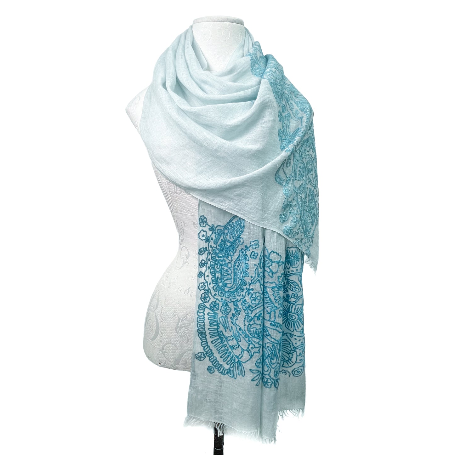 Lightweight wool and silk Allie hand-embroidered stole (yellow)