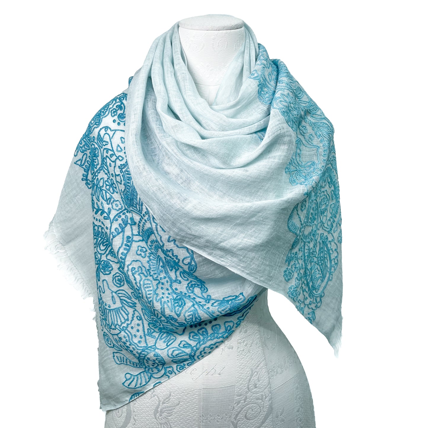 Lightweight wool and silk Allie hand-embroidered stole (yellow)