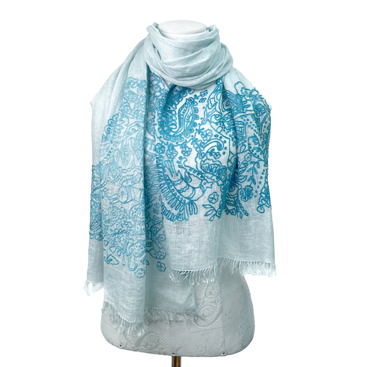 Lightweight wool and silk Allie hand-embroidered stole (yellow)