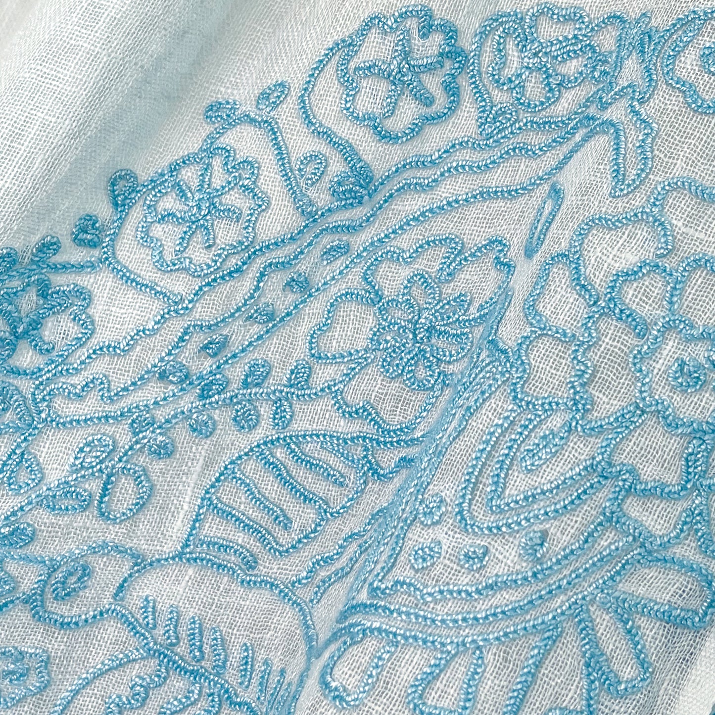 Lightweight wool and silk Allie hand-embroidered stole (yellow)