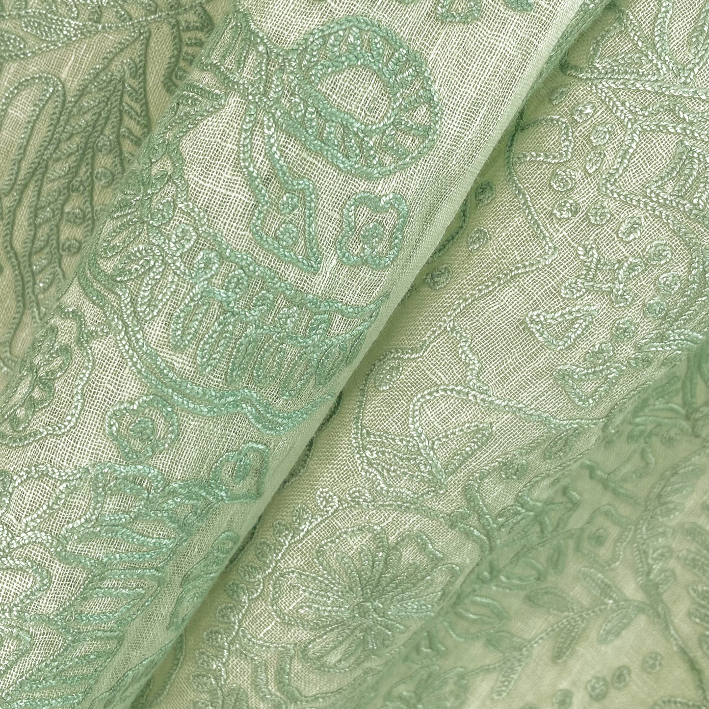 Lightweight wool and silk Allie hand-embroidered stole (yellow)