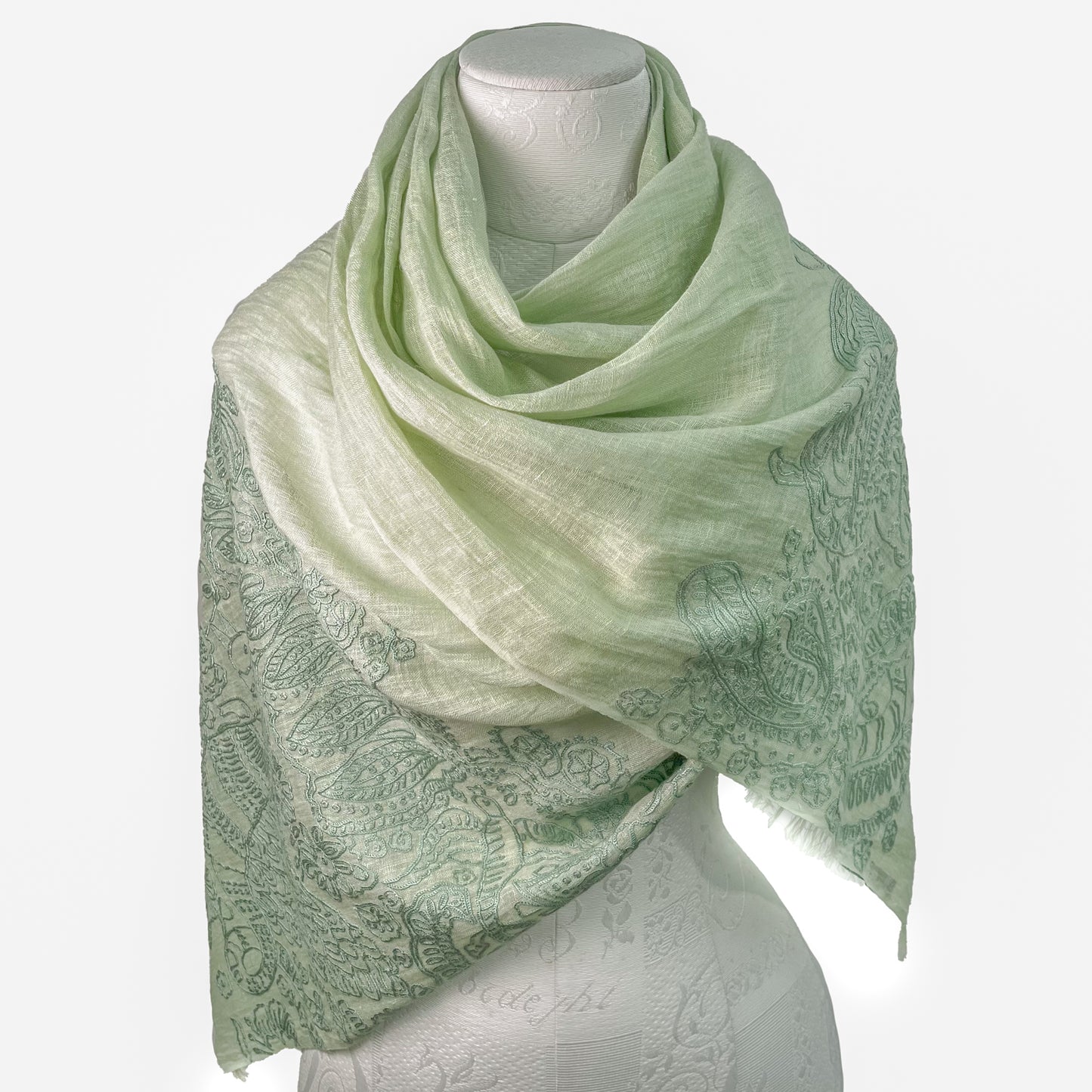 Lightweight wool and silk Allie hand-embroidered stole (yellow)
