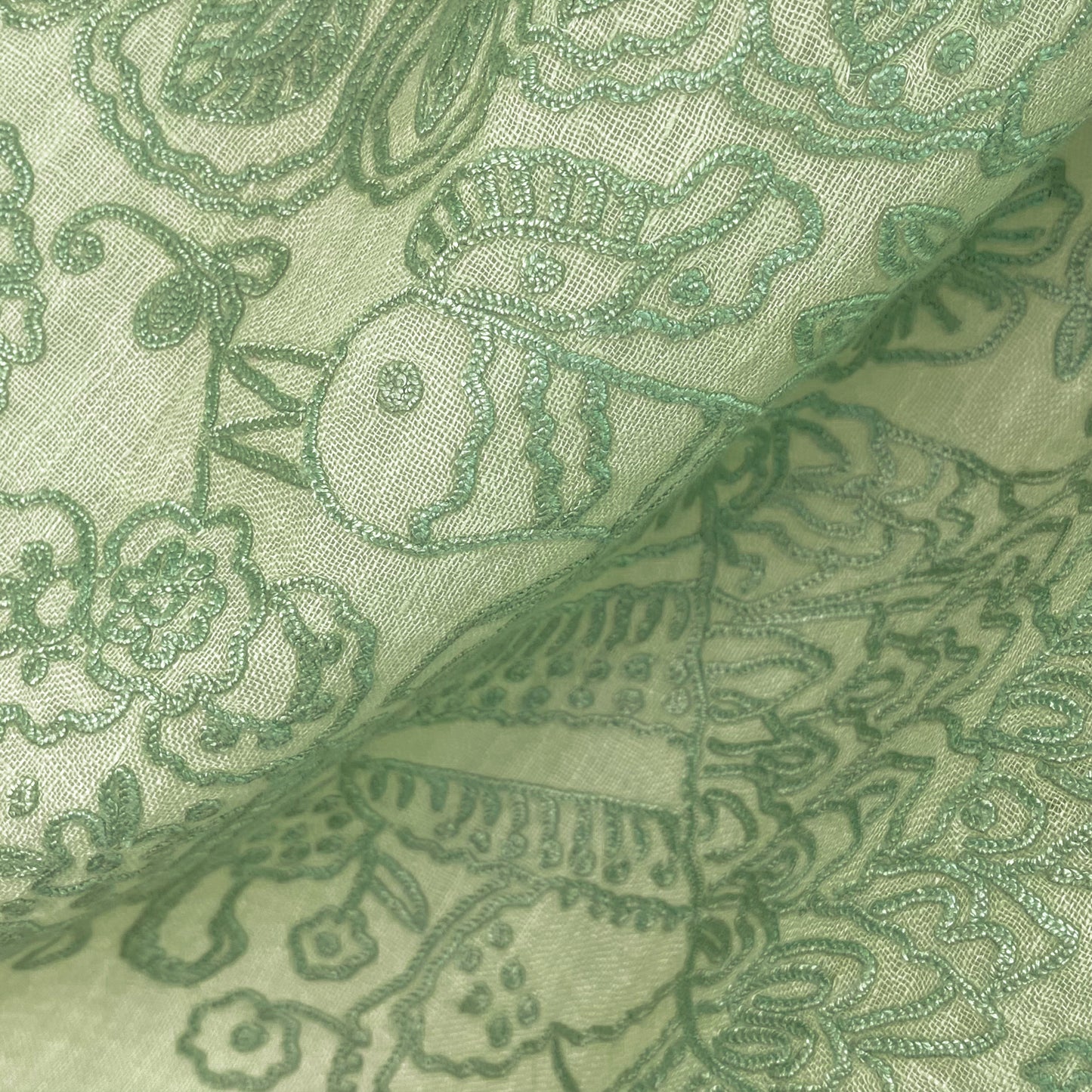 Lightweight wool and silk Allie hand-embroidered stole (yellow)