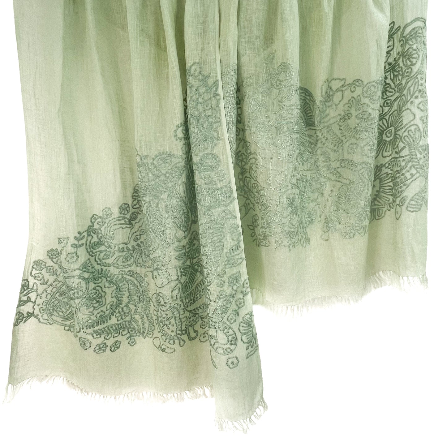 Lightweight wool and silk Allie hand-embroidered stole (yellow)