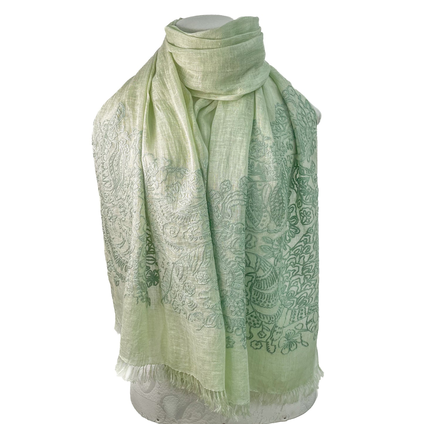 Lightweight wool and silk Allie hand-embroidered stole (yellow)