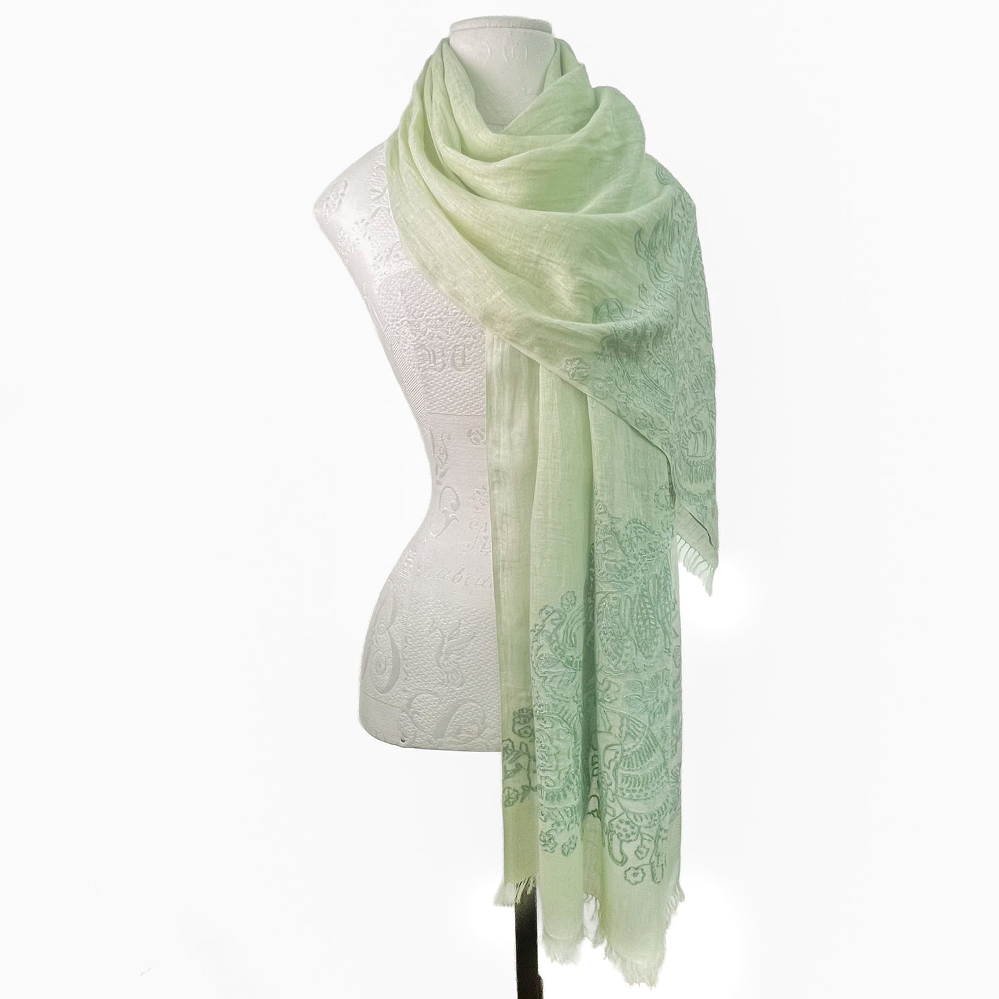 Lightweight wool and silk Allie hand-embroidered stole (yellow)