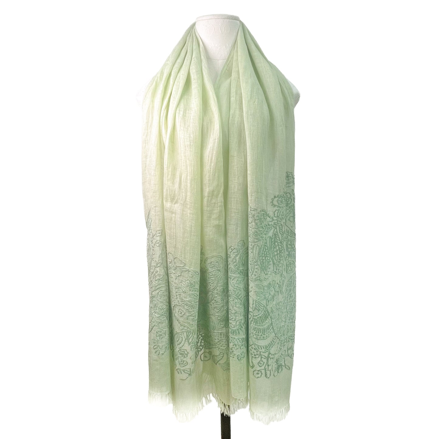 Lightweight wool and silk Allie hand-embroidered stole (yellow)