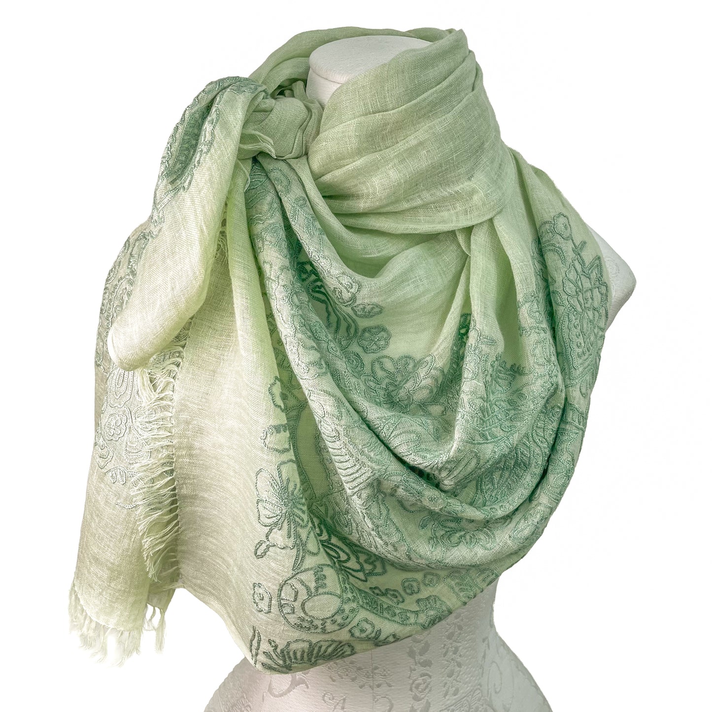Lightweight wool and silk Allie hand-embroidered stole (yellow)