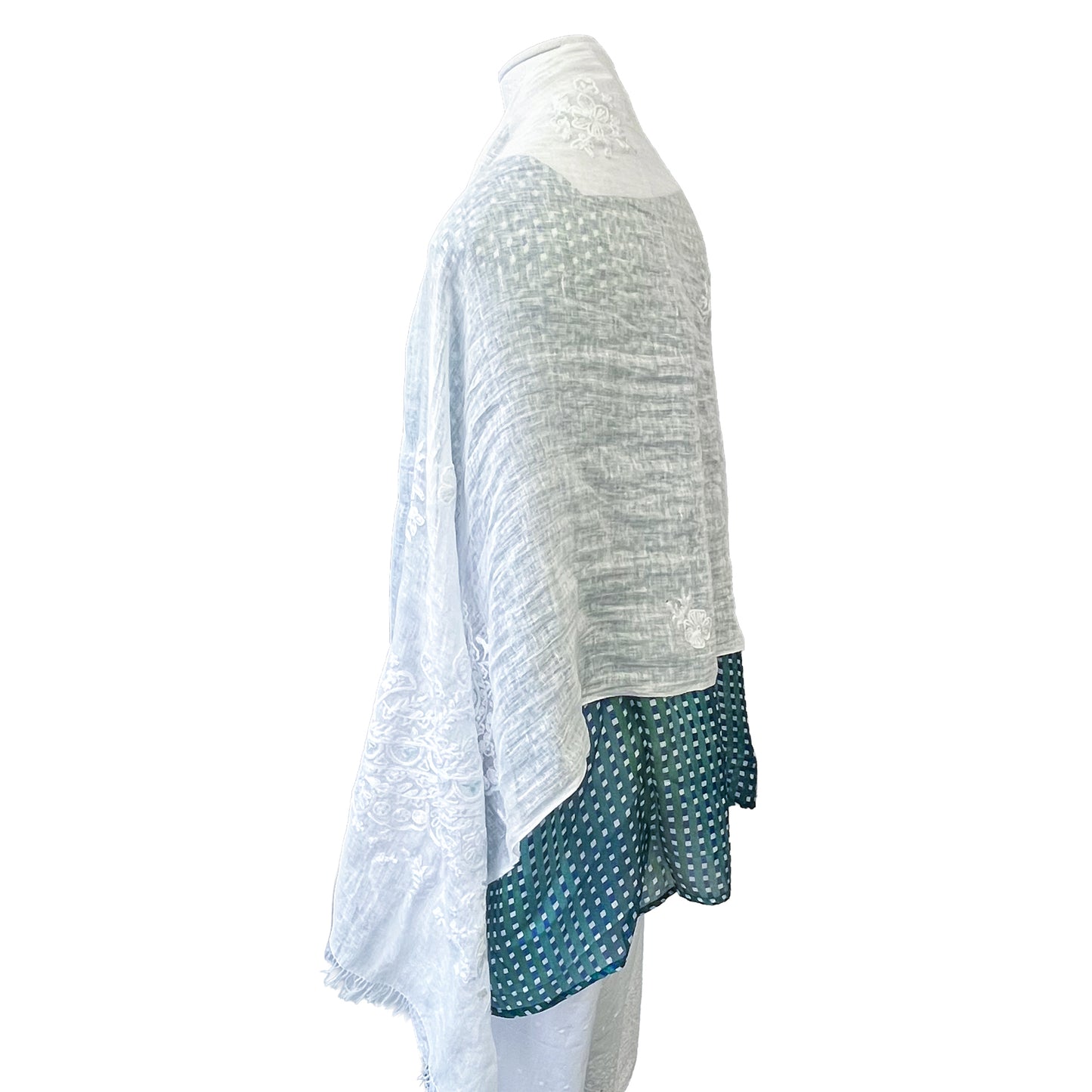 Lace 麻素材 アリー手刺繍ストール (ホワイト/ホワイト)