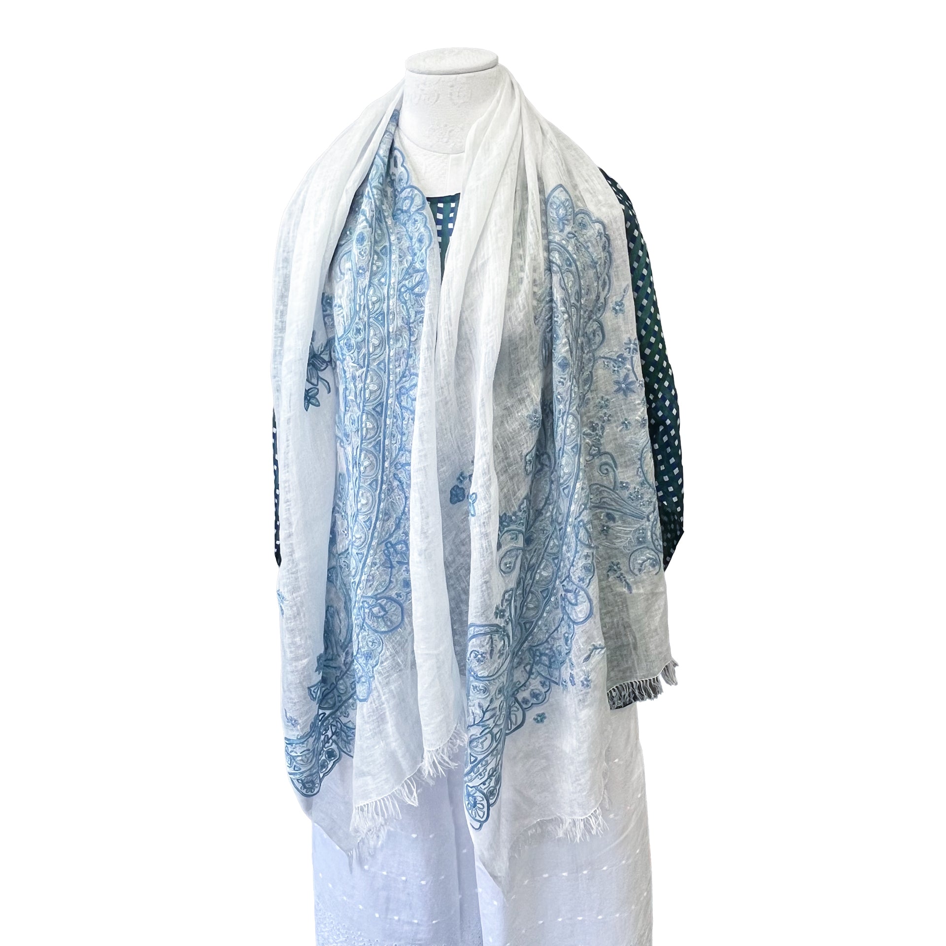 Lace 麻素材 アリー手刺繍ストール (ホワイト/ブルー) – TARA BLANCA