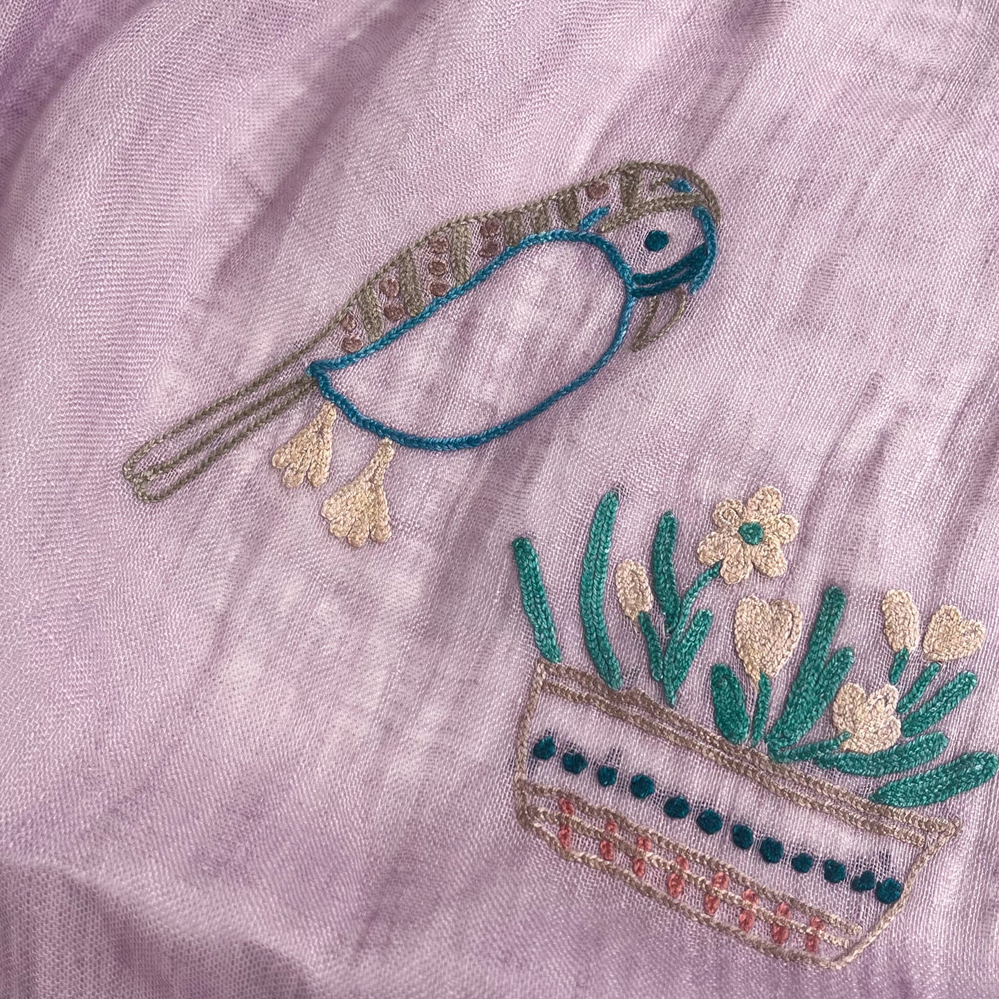 リネン アリー手刺繍ストール (ライトパープル)