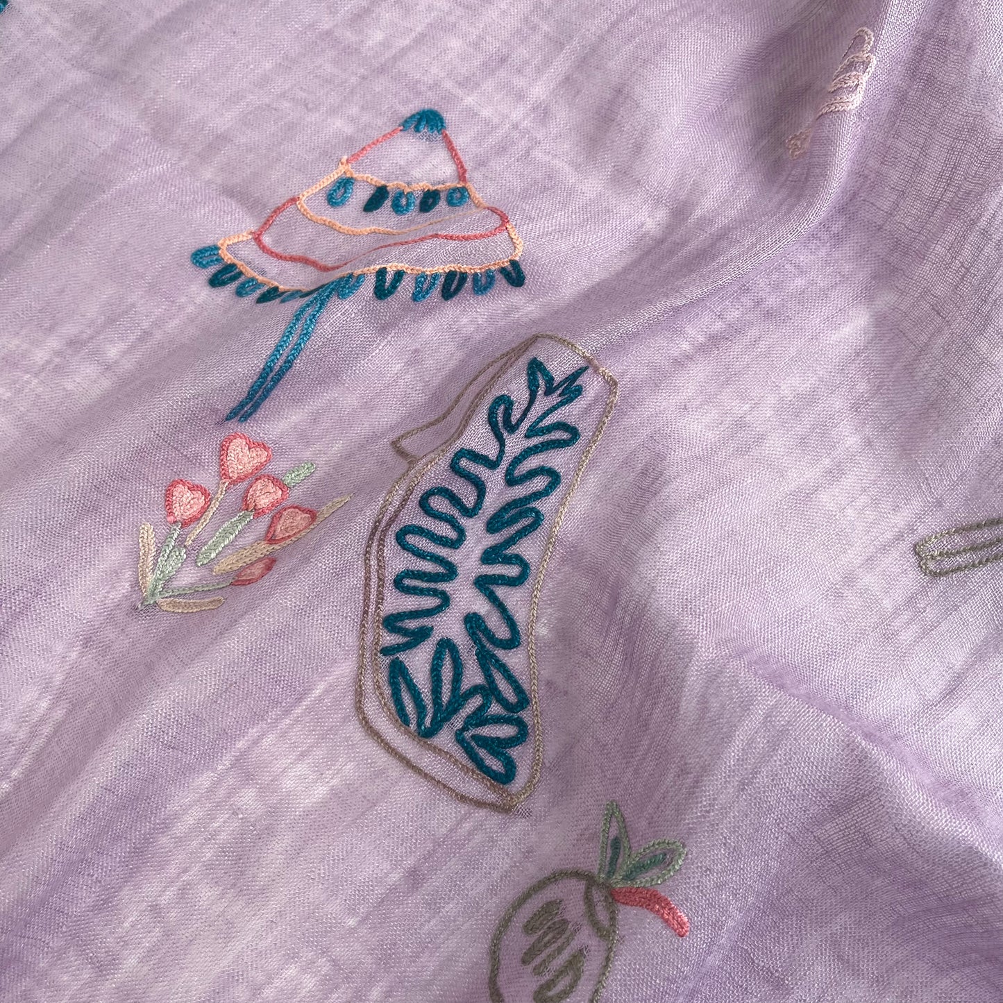 リネン アリー手刺繍ストール (ライトパープル)