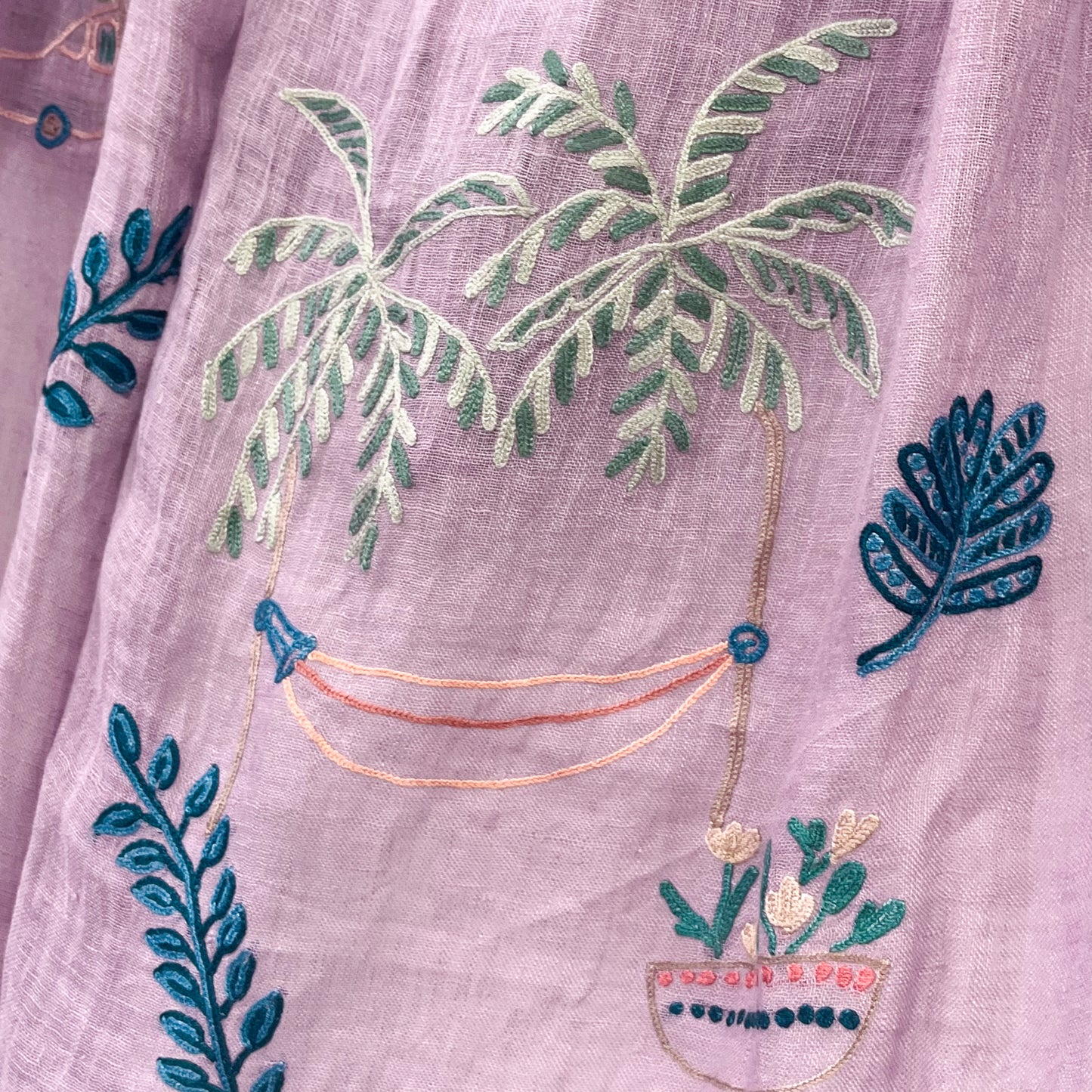 リネン アリー手刺繍ストール (ライトパープル)