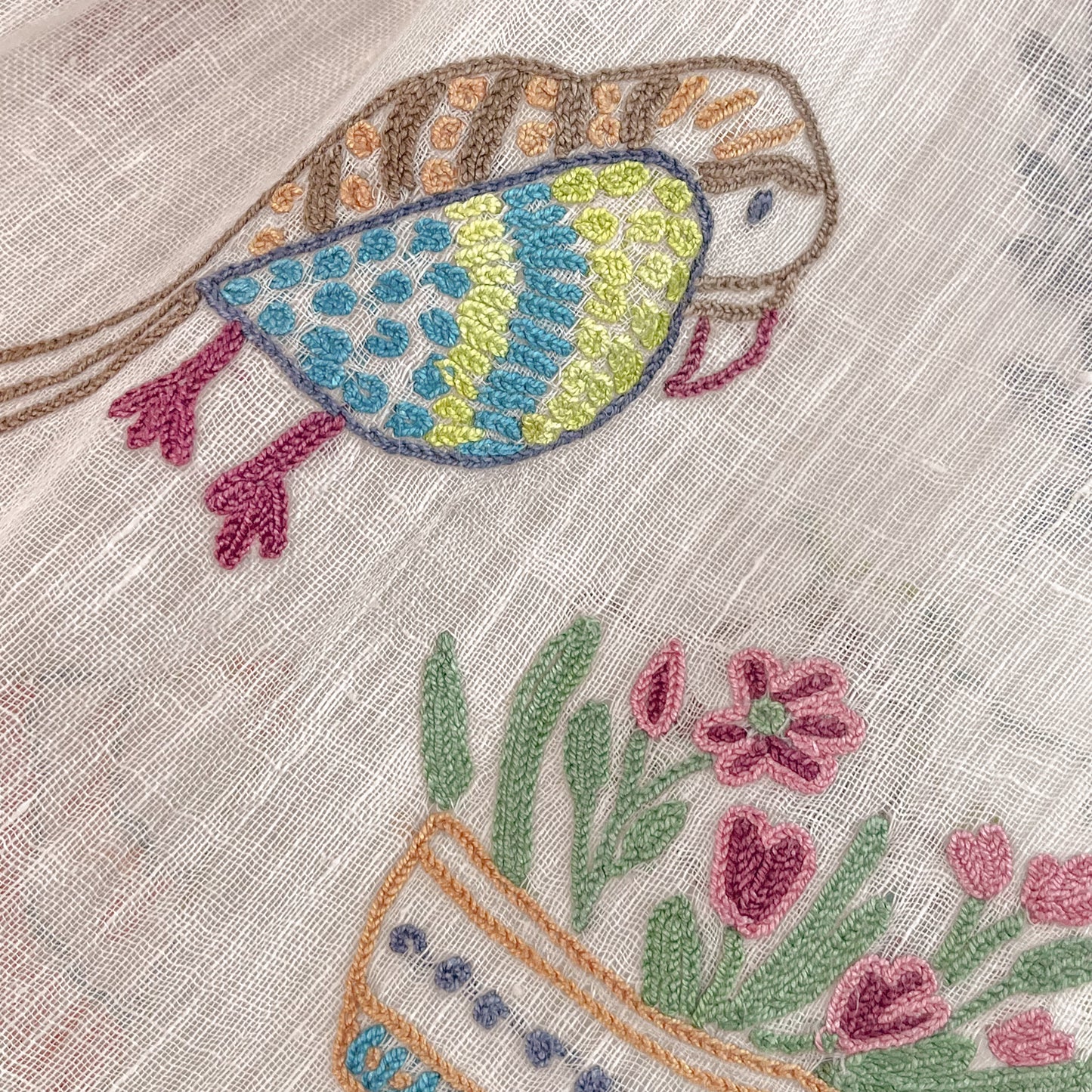 リネン アリー手刺繍ストール (ライトピンクベージュ)