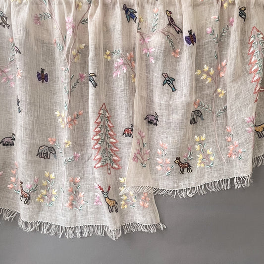 Tree of Life 麻素材 アリー手刺繍ストール (ライトベージュ)