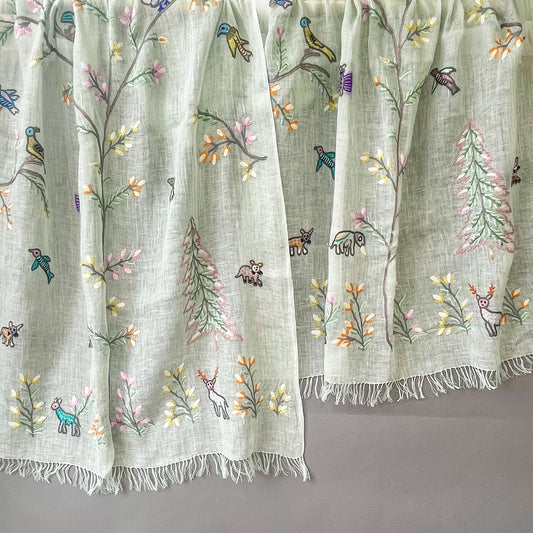Tree of Life 麻素材 アリー手刺繍ストール (ライトグリーン)