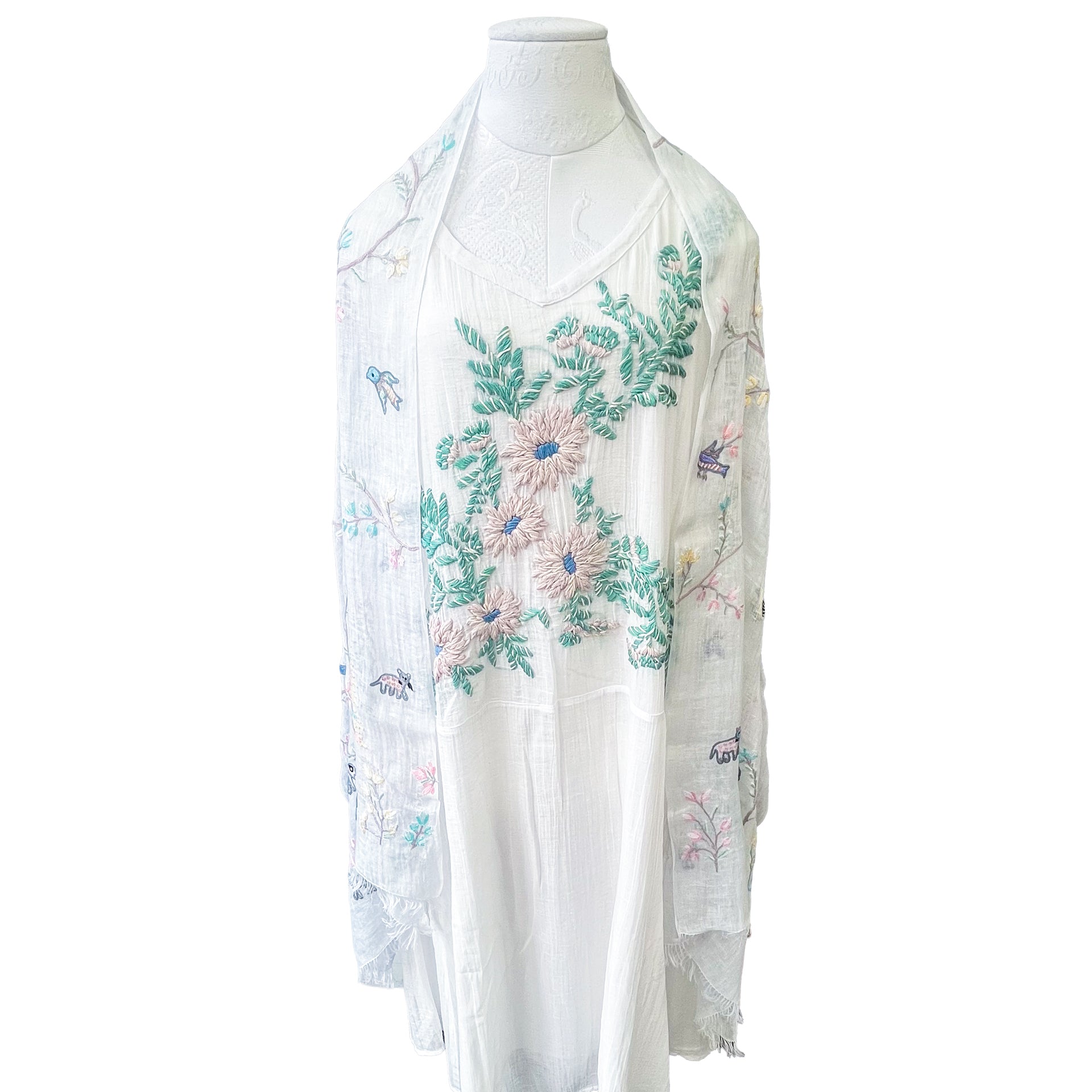 Tree of Life 麻素材 アリー手刺繍ストール (ホワイト) – TARA BLANCA