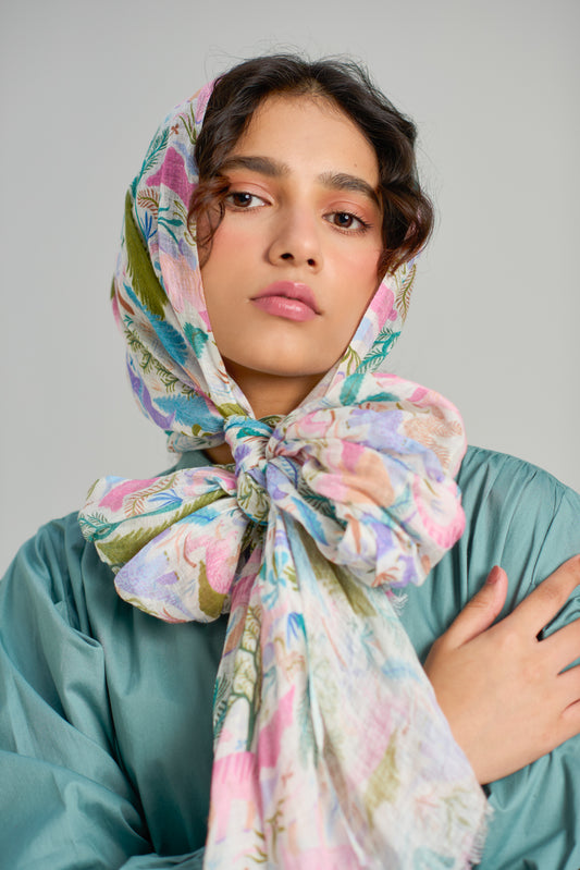 Dinosaur linen original print stole (light pink)