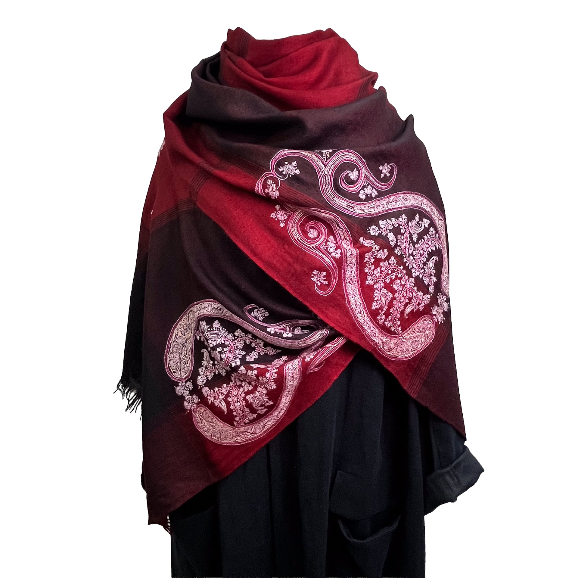 カシミヤ ニードル手刺繍ストール (ダークレッド) – TARA BLANCA ONLINE