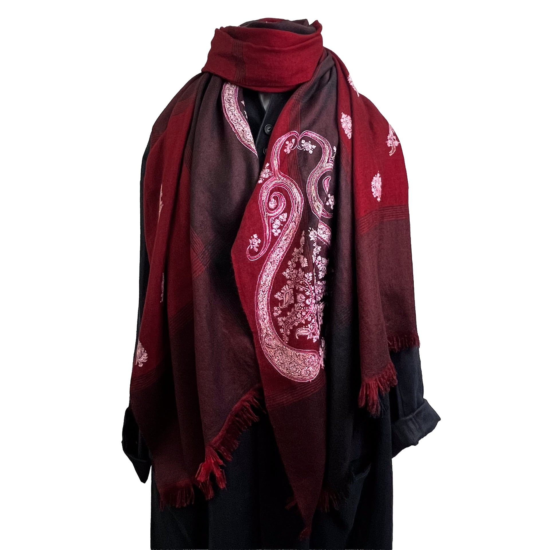 カシミヤ ニードル手刺繍ストール (ダークレッド) – TARA BLANCA ONLINE