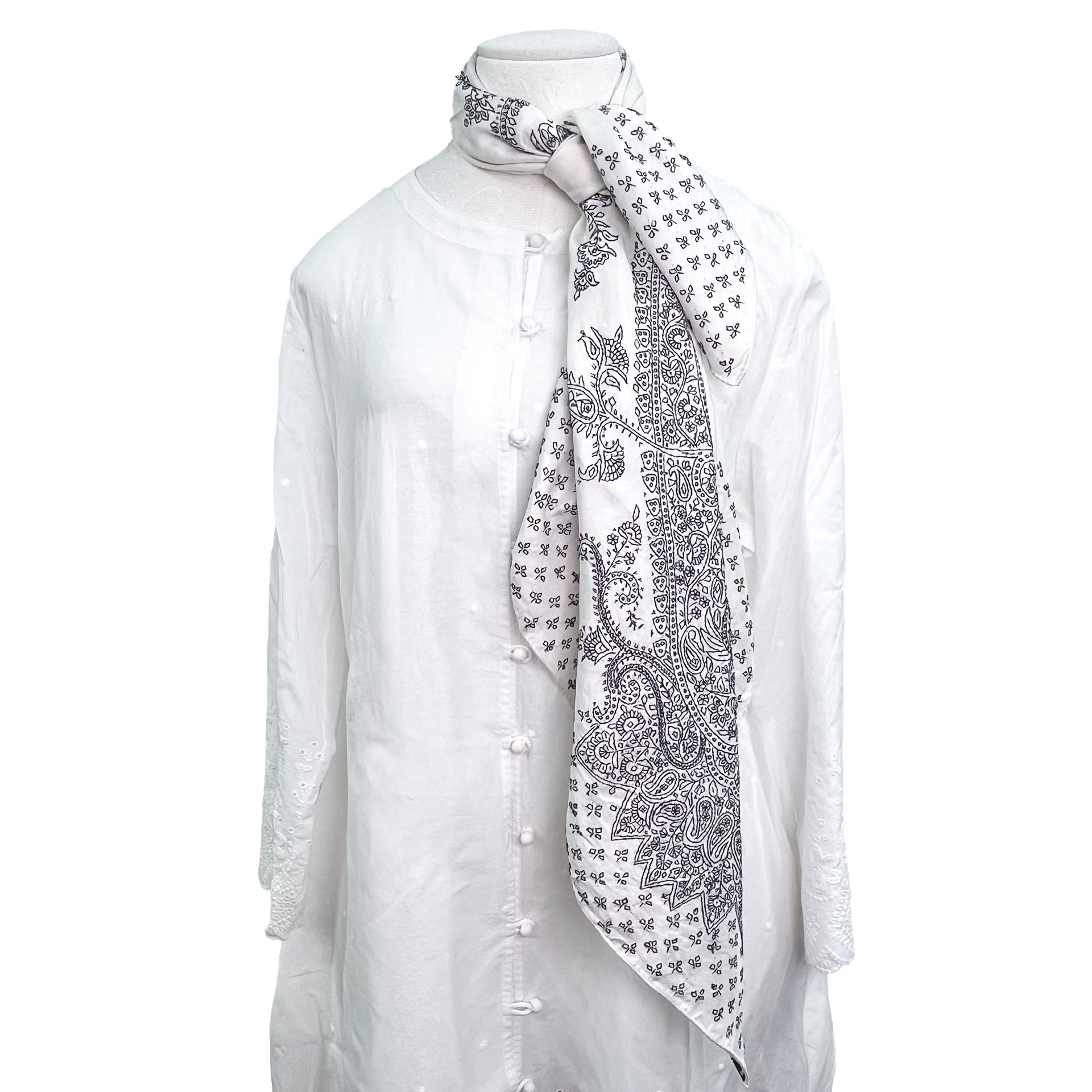 シルク ニードル手刺繍スカーフ (ホワイト) – TARA BLANCA ONLINE