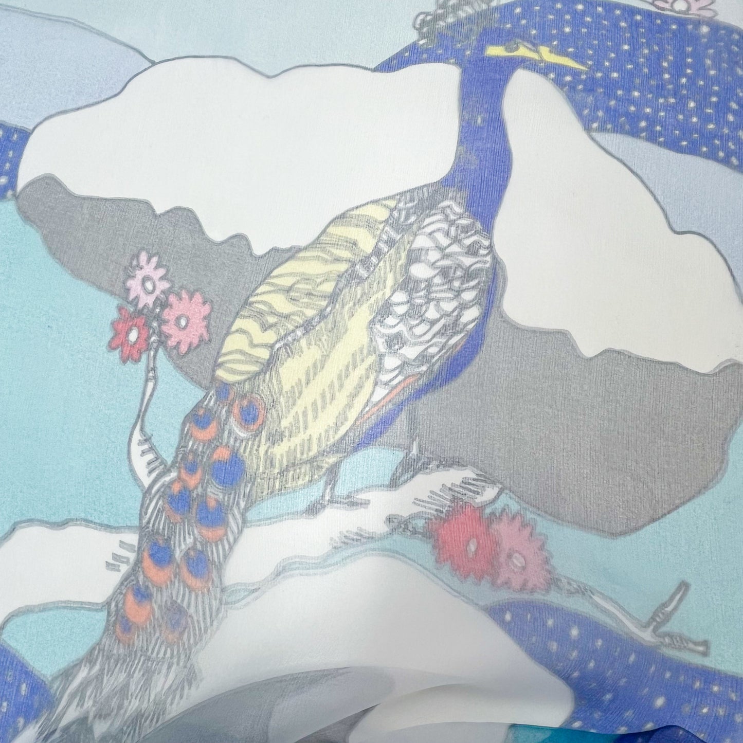 日本制双层真丝印花双层真丝欧根纱披肩（蓝色）