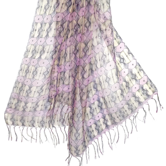 Japanese-made double silk print double silk organza print stole (light pink)