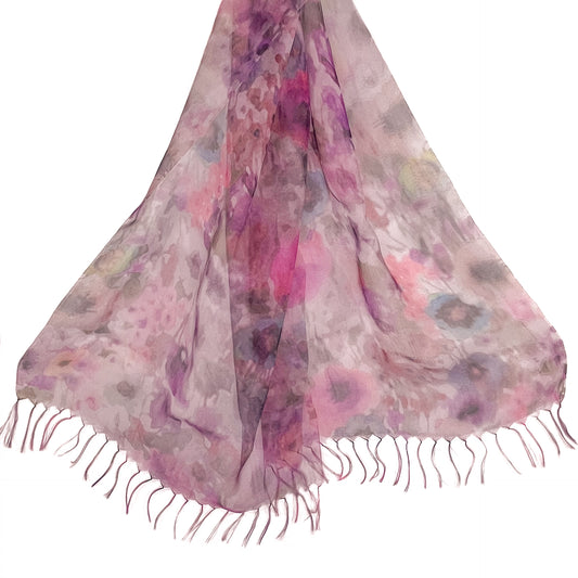 Japanese-made double silk print double silk organza print stole (pink)